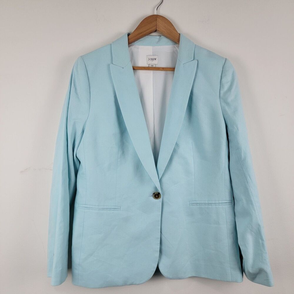 J.CREW Factory Linen Blend Lined Blazer Jacket Top Size 10 Mint Green